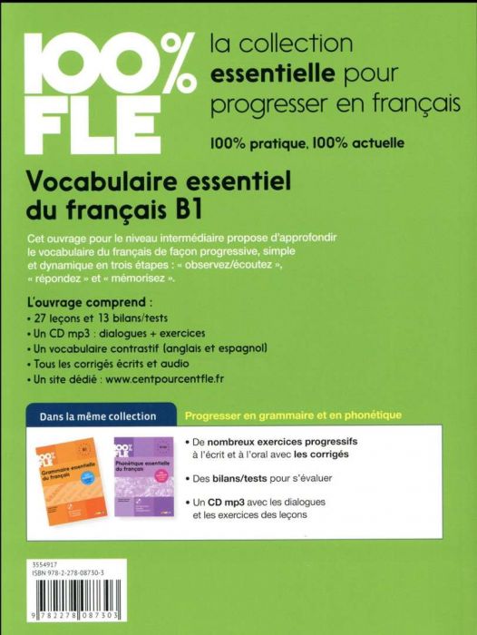  Vocabulaire essentiel du français niv. B1 + CD 100% FLE 