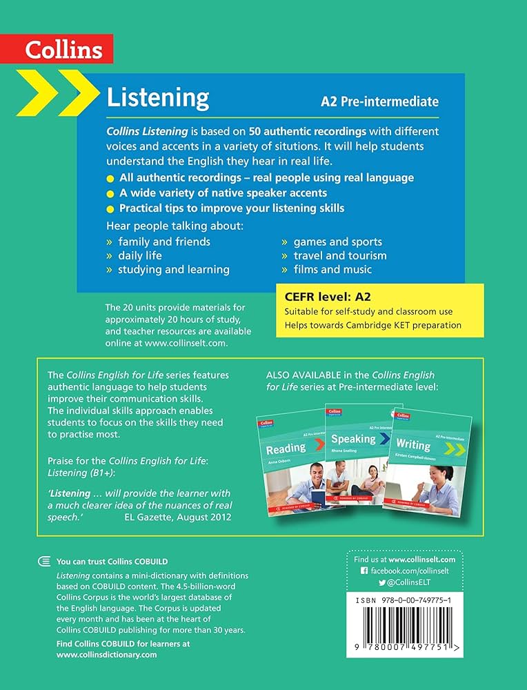 کتاب COLLINS ENGLISH FOR LIFE- LISTENING a2 pre INTERMEDIATE