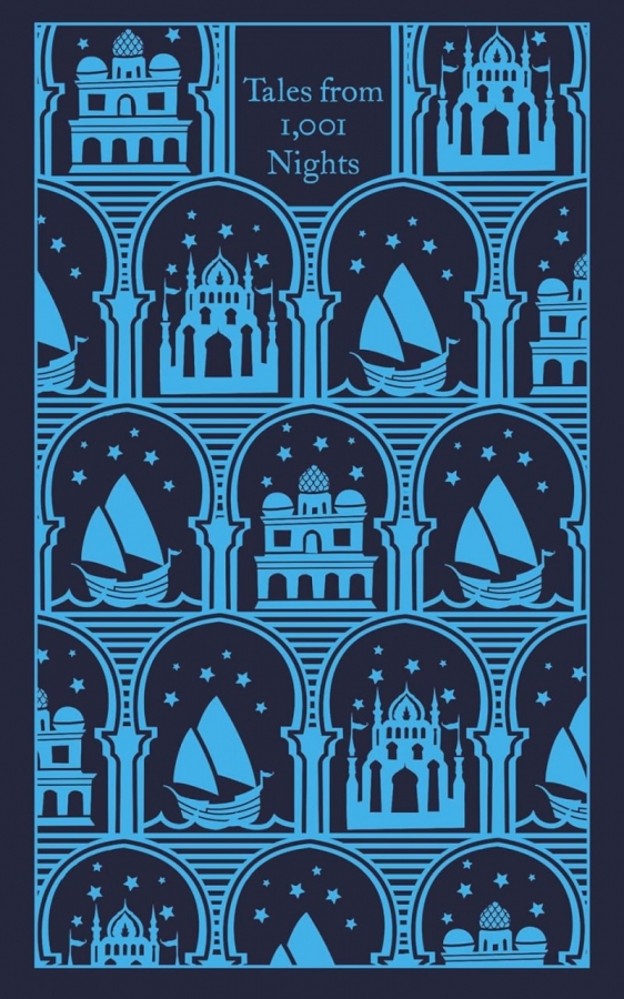 کتاب  tales from 1001 nights translated  by Malcom Lyons Ursula Lynos جلد پارچه ای